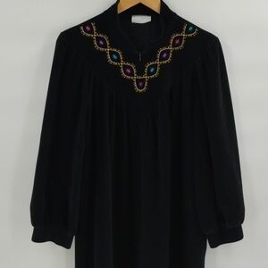 Vassarette black velour with gold stitching housecoat moomoo size large vintage